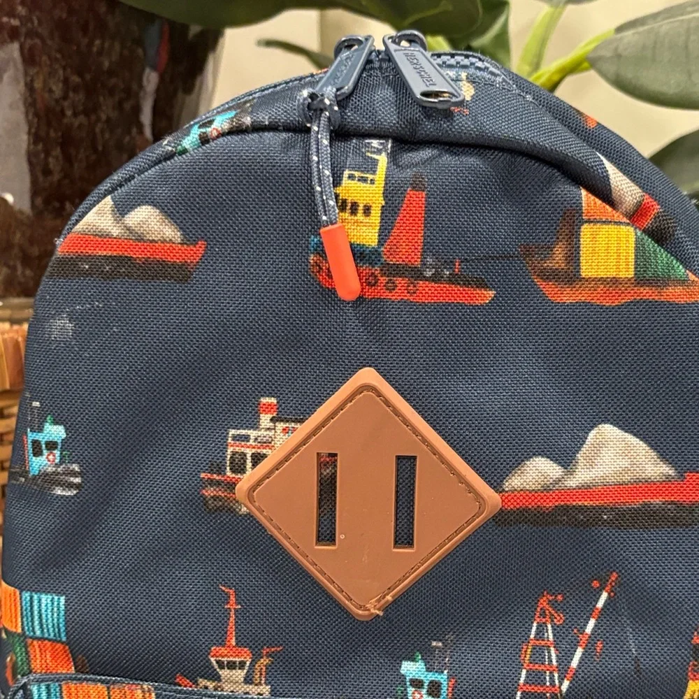 Herschel Supply Co. Kids' Heritage Navy Backpack with Colorful Tug Boat Print